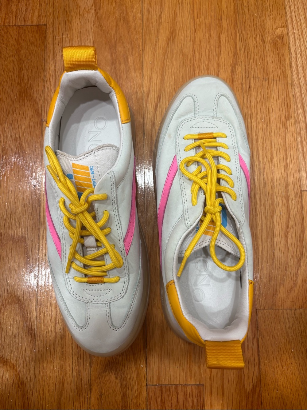 Oncept Baby Blue Sneakers with Pink Accent & Yellow Laces - Women's Casual Shoes
